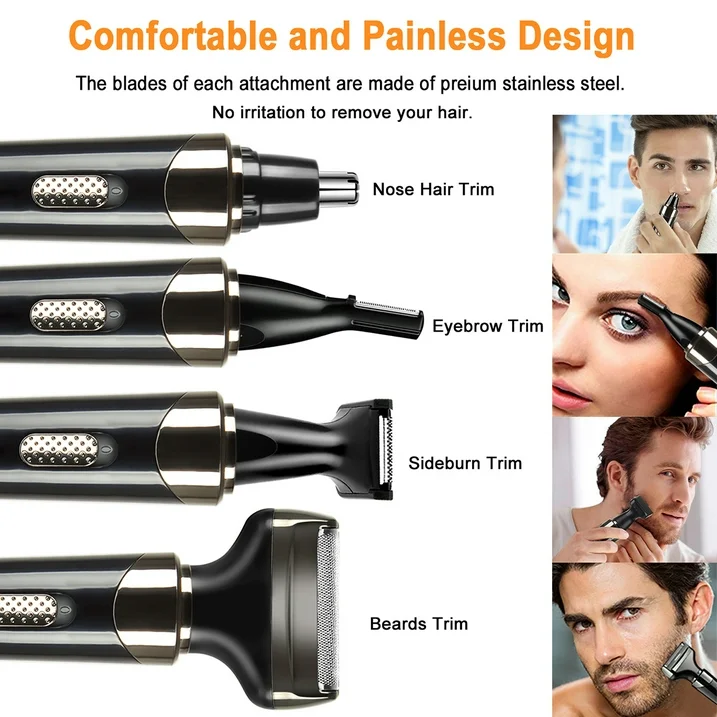 4 in 1 Electric Shaver for Men Women, Rechargeable Razor Waterproof Painless Epilator Nose Hair Removal Remover Facial Body Bikini Eyebrow Beard Sideburn Mustache Trimmer Clipper Grooming Groomer Kit