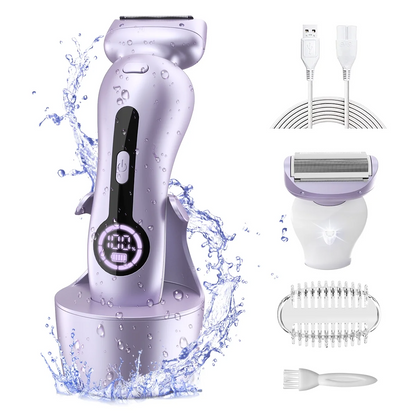 Electric Shaver for Women, Womens Electric Razor Lady IPX7 Waterproof Legs Arm Underarm Body Painless Epilator Rechargeable Wet Dry Use Bikini Trimmer W/ Charging Stand & LCD Display