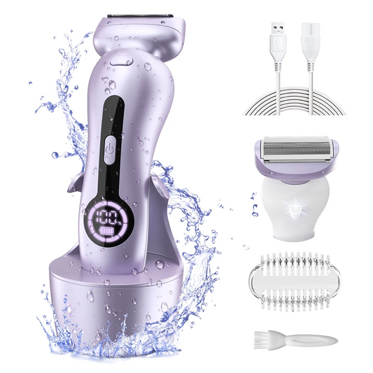 Electric Shaver for Women, Womens Electric Razor Lady IPX7 Waterproof Legs Arm Underarm Body Painless Epilator Rechargeable Wet Dry Use Bikini Trimmer W/ Charging Stand & LCD Display