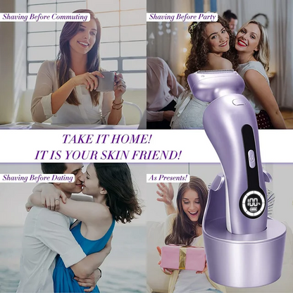 Electric Shaver for Women, Womens Electric Razor Lady IPX7 Waterproof Legs Arm Underarm Body Painless Epilator Rechargeable Wet Dry Use Bikini Trimmer W/ Charging Stand & LCD Display