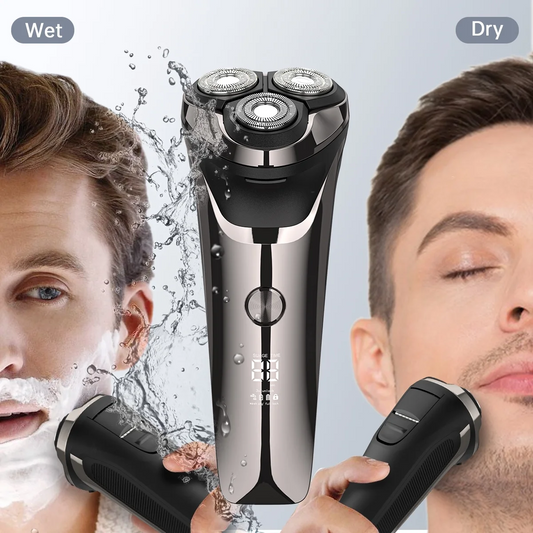 Men's Electric Razor, 2 in 1 4D Electric Rotary Shaver Cordless Rechargeable Mustache Face Beard Trimmer IPX7 Waterproof Dry/Wet, W/ LED Display & Holder for Husband Dad Travel
