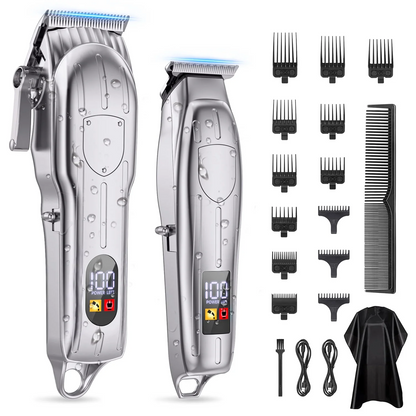 Hair Clippers, Professional Beard Trimmer Set, Cordless Barber Clippers Hair Cutting Kit & Zero Gap T-Blade Trimmer Combo with LED Display, 13 Premium Guards for Men Women Husband Father Gifts