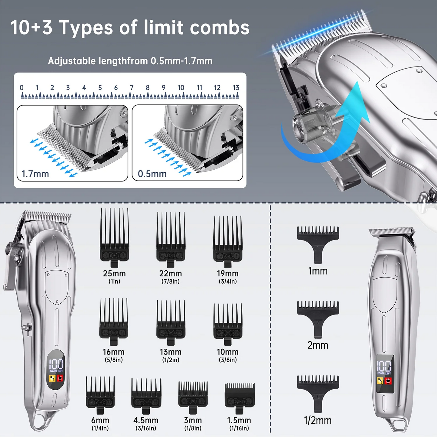Hair Clippers, Professional Beard Trimmer Set, Cordless Barber Clippers Hair Cutting Kit & Zero Gap T-Blade Trimmer Combo with LED Display, 13 Premium Guards for Men Women Husband Father Gifts