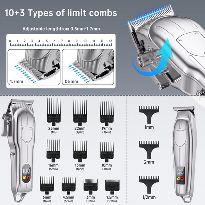 Hair Clippers, Professional Beard Trimmer Set, Cordless Barber Clippers Hair Cutting Kit & Zero Gap T-Blade Trimmer Combo with LED Display, 13 Premium Guards for Men Women Husband Father Gifts