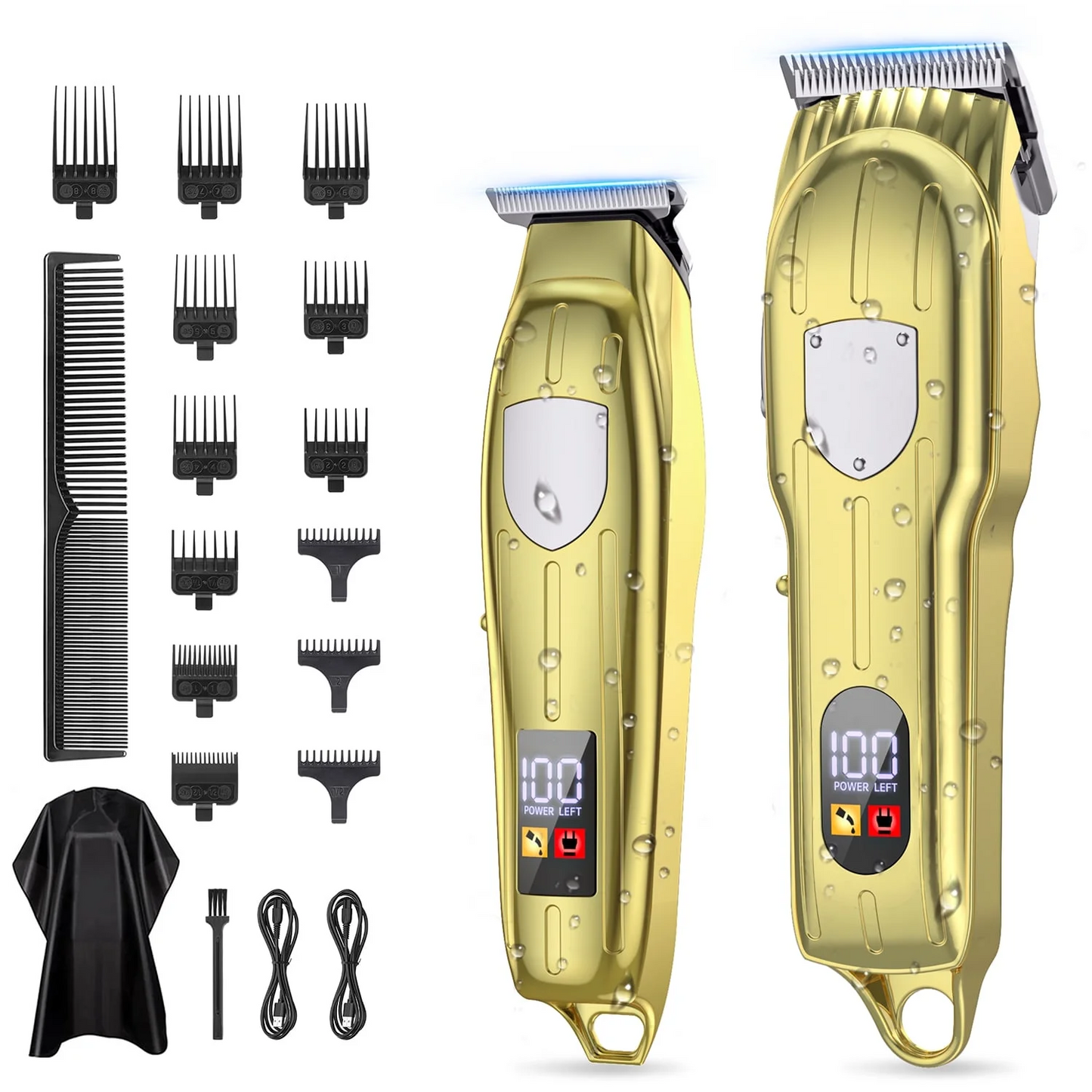 Hair Clippers for Men, Professional Cordless Beard Trimmer Set, Rechargeable Barber Hair Cutting Grooming Kit & Zero Gap T-Blade Trimmer Combo with LED Display, 13 Premium Guards for Men Family Gift