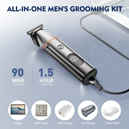 Hair Clippers, 5 IN 1 Cordless Electric Nose Ear Beard Trimmer Face Body Shaver, Rechargeable Men's Haircut & Grooming Kit with LED Display for Father Husband Boyfriend