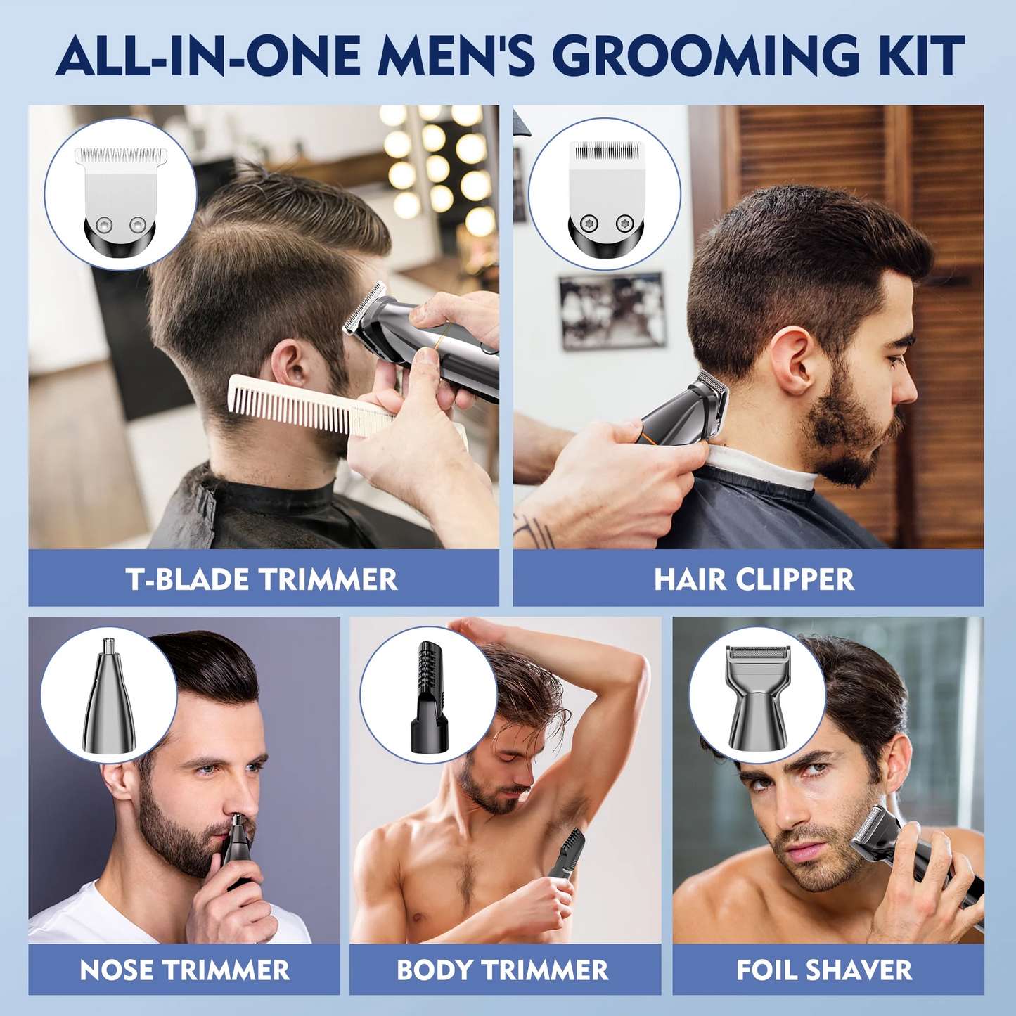 Hair Clippers, 5 IN 1 Cordless Electric Nose Ear Beard Trimmer Face Body Shaver, Rechargeable Men's Haircut & Grooming Kit with LED Display for Father Husband Boyfriend