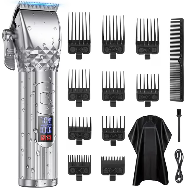 Hair Clippers for Men, Cordless Rechargeable Beard Hair Trimmer, LED Display Barber Haircut, 7000RPM Professional Men’s Razor Shaver Grooming Kit with 10 Guide Combs Gifts for Men Husband Father