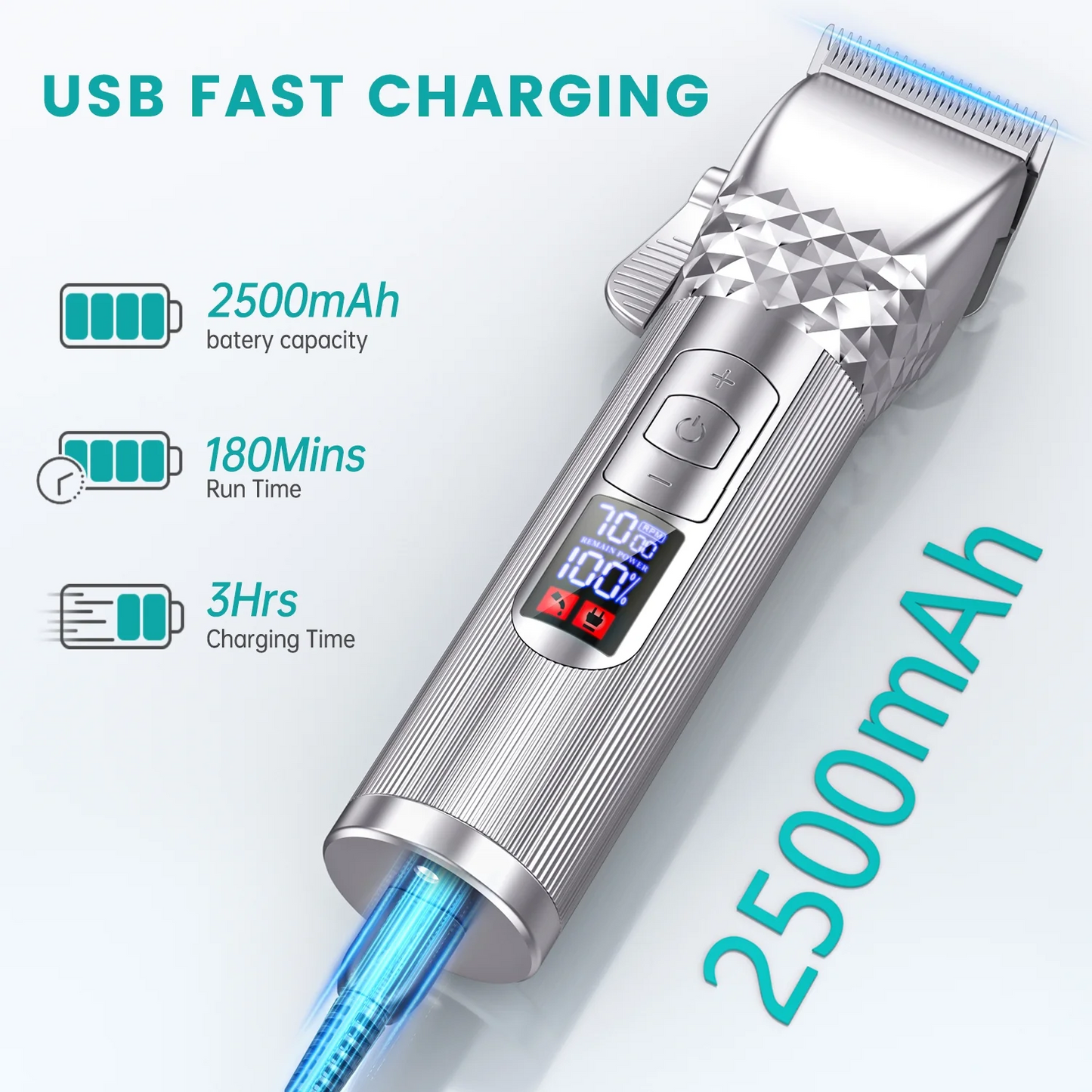 Hair Clippers for Men, Cordless Rechargeable Beard Hair Trimmer, LED Display Barber Haircut, 7000RPM Professional Men’s Razor Shaver Grooming Kit with 10 Guide Combs Gifts for Men Husband Father