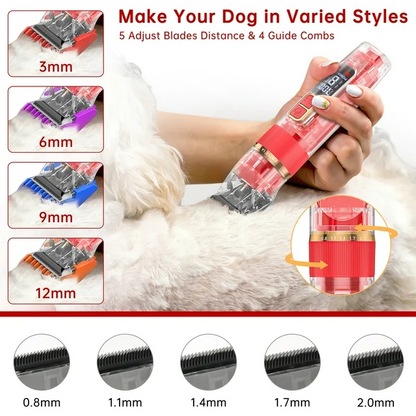 Dog Hair Clippers, USB Rechargeable Cordless Dog Grooming Clippers Kit with LED Display, Low Noise Heavy Duty Pet Hair Shaver Trimmers Set IPX7 Waterproof for Dogs Cats Thick Coats