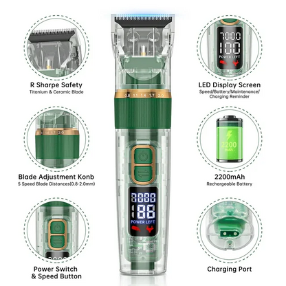 Dog Hair Clippers, USB Rechargeable Cordless Dog Grooming Clippers Kit with LED Display, Low Noise Heavy Duty Pet Hair Shaver Trimmers Set IPX7 Waterproof for Dogs Cats Thick Coats