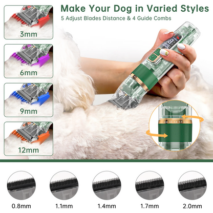 Dog Hair Clippers, USB Rechargeable Cordless Dog Grooming Clippers Kit with LED Display, Low Noise Heavy Duty Pet Hair Shaver Trimmers Set IPX7 Waterproof for Dogs Cats Thick Coats