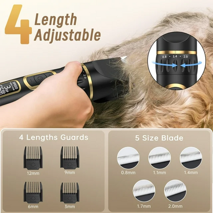 Cshidworld Dog Clippers, Professional Dog Grooming Kit, 3-Speed Low Noise Rechargeable Cordless Pet Hair Clipper Trimmer Shaver Shears for Cats Pets Animals Thick Coats with LCD Display, 6 Comb Guides