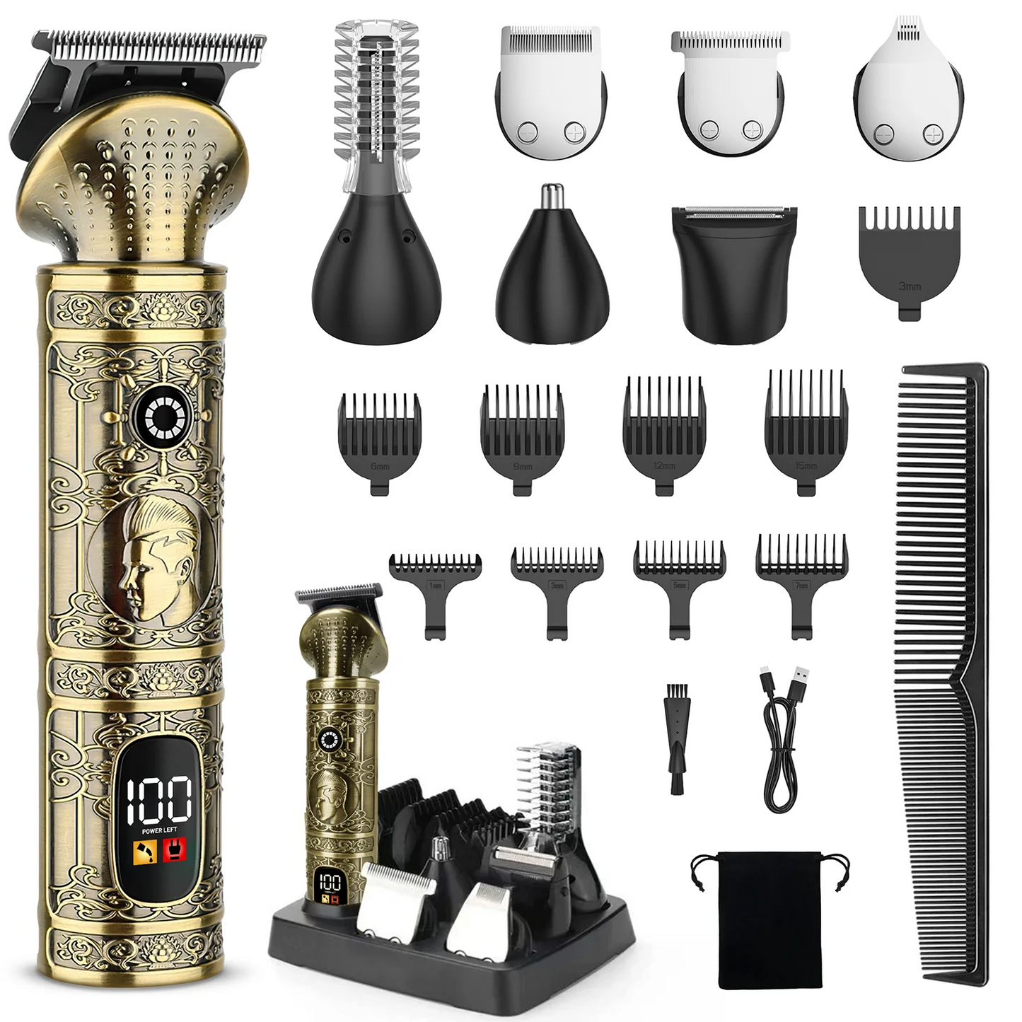 Beard Trimmer for Men, 6 in 1 Waterproof T-Blade Hair Clippers, Electric Razor Shavers for Men, LED Display, Grooming Kit for Nose Mustache Body Facial Men Gifts