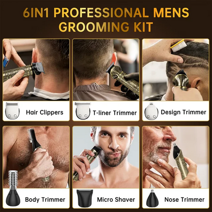 Beard Trimmer for Men, 6 in 1 Waterproof T-Blade Hair Clippers, Electric Razor Shavers for Men, LED Display, Grooming Kit for Nose Mustache Body Facial Men Gifts
