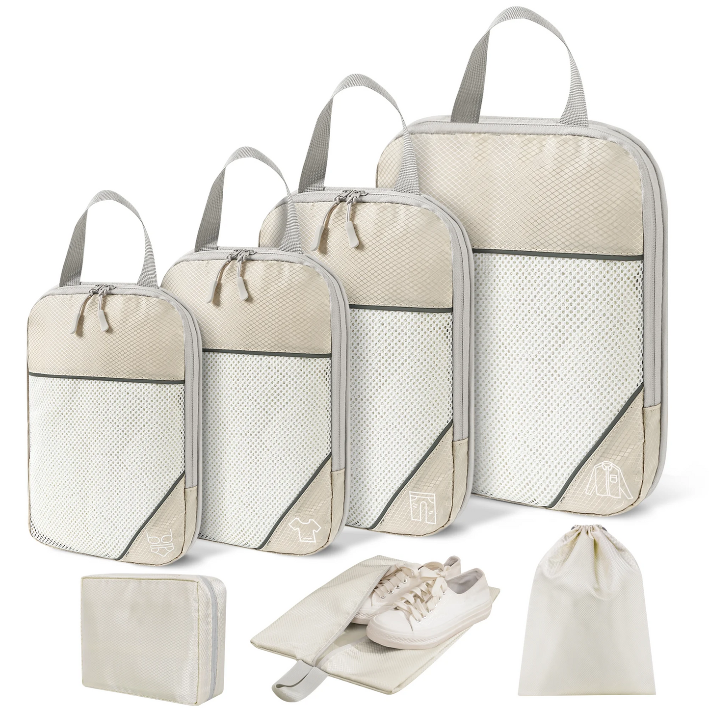 Compression Packing Cubes, 7 Set Travel Organizer Bags for Luggage with Shoe Bag, Expandable Storage for Suitcases Travel
