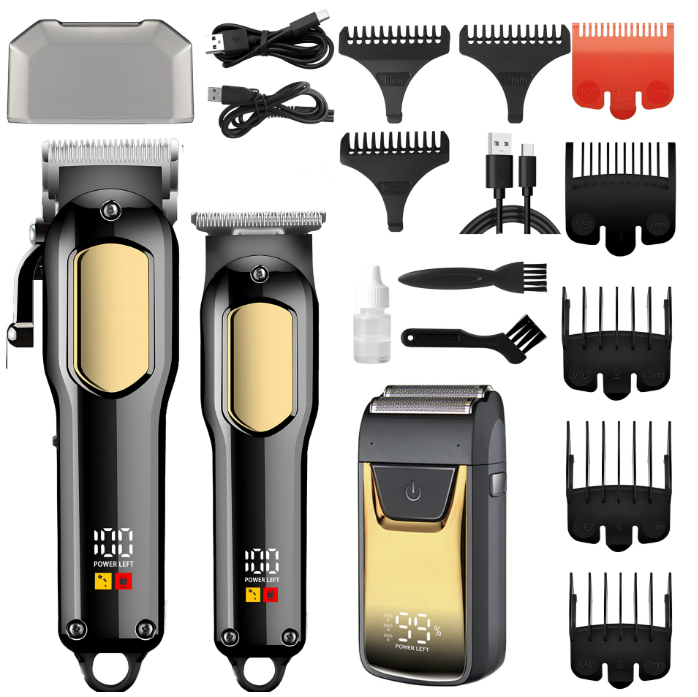 Hair Clippers for Men Professional, Cordless Beard Trimmer & Electric Razor Shavers for Men, Rechargeable 3 Piece Barber Hair Cutting Kit LED Display Men's Grooming Kit