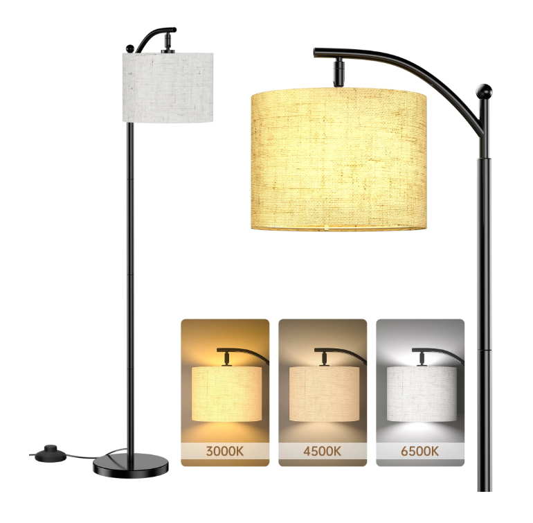 Floor Lamp for Living Room with 3 Color Temperatures, Tall Modern Standing Lamp with Linen Shade