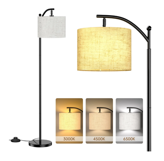 Floor Lamp for Living Room with 3 Color Temperatures, Tall Modern Standing Lamp with Linen Shade