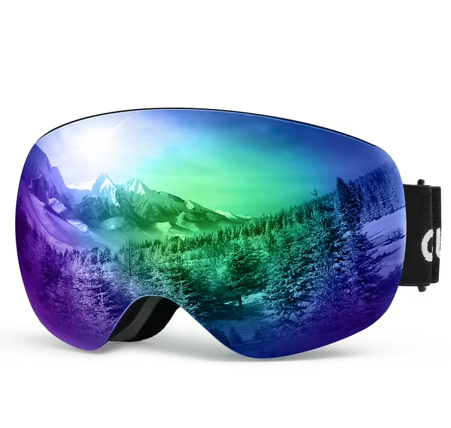 Ski Goggles, Snowboard Goggles with Magnetic Lens, Snow Goggles with 100% UV400 Protection & Anti Fog System, Dual PC Anti-fog Lenses with Frameless Design & Full REVO Coating for Men, Women, Youth