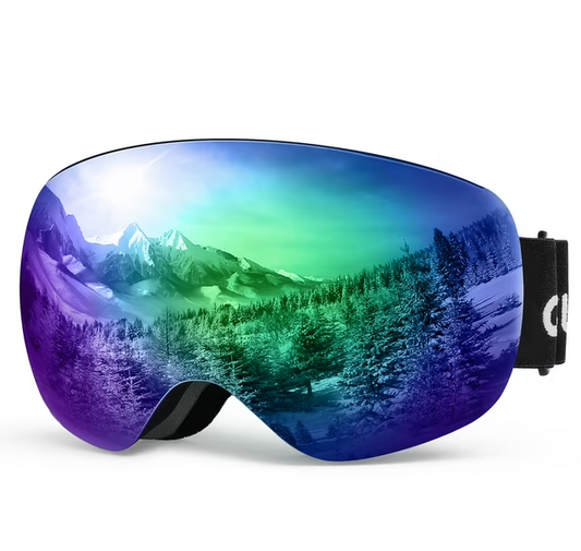 Ski Goggles, Snowboard Goggles with Magnetic Lens, Snow Goggles with 100% UV400 Protection & Anti Fog System, Dual PC Anti-fog Lenses with Frameless Design & Full REVO Coating for Men, Women, Youth