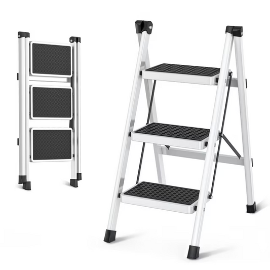 Step Ladder, 3 Step Stool for Adults, 3 Step Ladder Folding Step Stool with 330 lbs Capacity, Wide Anti-Slip Pedal Ergonomic Design, Multi-Use for Household, Kitchen, Office, RVs