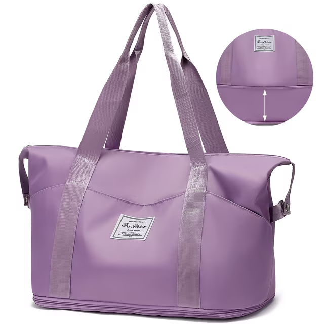 35L Weekender Bags for Women, Travel Bag Carry on Gym Bag, Expandable Travel Duffle Bag with Wet Dry Pocket/ 3 Front Pockets/ Trolley Sleeve Pocket, Sport Dance Bag, Purple
