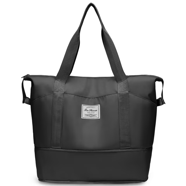 35L Travel Bag, Expandable Travel Duffel Bag, Weekender Carry On Overnight Bags for Women Men, Personal Item Bag for Airlines w/Wet Dry Pocket/ 3 Front Pockets/Trolley Sleeve, Gym Tote Bag, Black