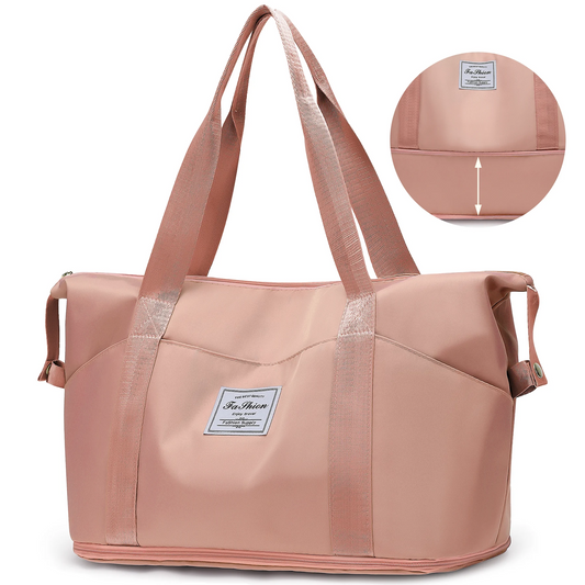 35L Travel Bag, Expandable Travel Duffel Bag, Weekender Carry On Overnight Bags for Women Men, Personal Item Bag for Airlines w/Wet Dry Pocket/ 3 Front Pockets/Trolley Sleeve, Gym Tote Bag, Pink