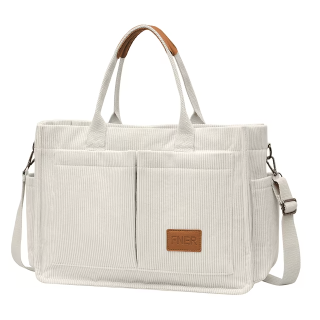 Large Canvas Tote Bag for Women, Travel Duffel Bag, Crossbody Work Book Bible Messenger Purse Handbag w/2 Side Pockets/Wet Pocket, Value Gift for Women or Girls, Off-white