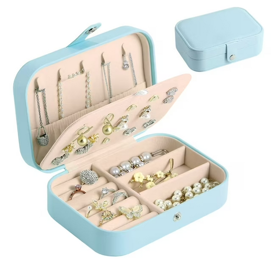 Travel Jewelry Box, Portable Jewelry Organizer for Women Girls, Double Layer Mini Jewelry Organizers and Storage Holder Boxes for Earrings, Ring, Necklaces, Bracelets (Blue)