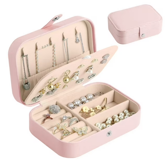 Travel Jewelry Box, Portable Jewelry Organizer for Women Girls, Double Layer Mini Jewelry Organizers and Storage Holder Boxes for Earrings, Ring, Necklaces, Bracelets (Pink)
