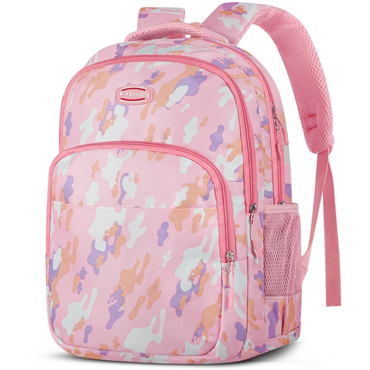 17" Backpack Travel Bag for Men Women, Book Bag with Front Zip Pocket, Waterproof Lightweight Primary Students Bookbags for Men Women Bag Bookbags, Adjustable Padded Mesh Straps, Pink