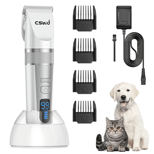 Dog Clippers for Thick Heavy Coats, Low Noise Rechargeable Cordless Pet Shaver with Stainless Steel Blade