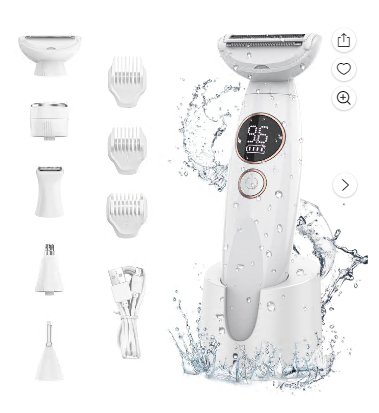 5 in 1 Bikini Trimmer for Women, IPX7 Waterproof Wet & Dry Electric Razors for Women with Charge Dock, Womens Electric Shaver for Bikini Underarm Body Face