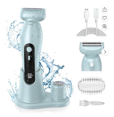 Electric Shaver for Women, Womens Electric Razor, Cordless Bikini Trimmer Rechargeable Smooth Painless 2 in 1 Womens Shave Wet Dry for Bikini Hair Removal Underarm Public Hairs Legs