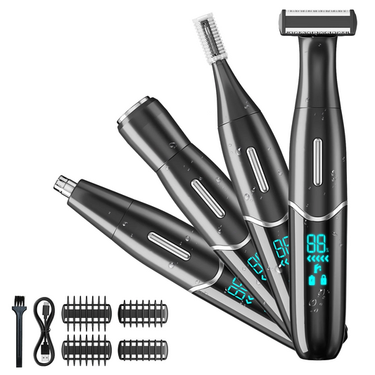 Electric Shaver for Women, 4-in-1 Women’s Electric Razor, Painless Lady Shaver Bikini Trimmer, Rechargeable Pubic Hair Removal W/ LCD Display for Eyebrow Face Body Armpit Legs Bikini Area Underarms
