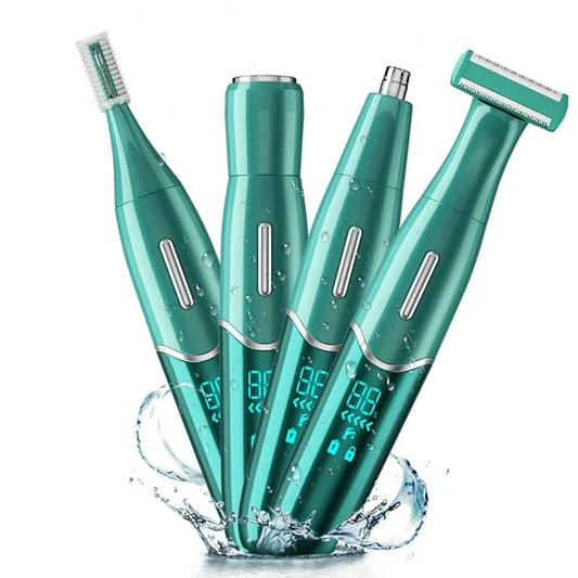 Electric Razors for Women, 4 in 1 Painless Electric Shaver, Rechargeable Lady Electric Bikini Trimmer Pubic Hair Removal with LED Display for Body Face Nose Eyebrow Armpit Bikini Area Underarm Legs