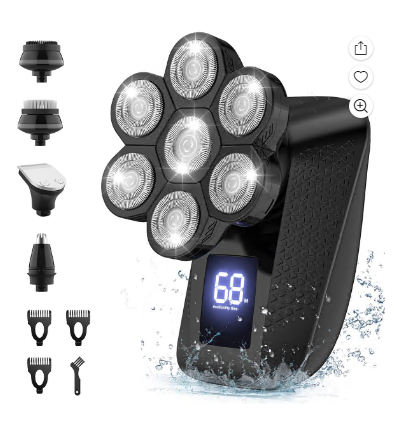 5 in 1 Electric Head Shaver for Bald Men, 8D Elctric Shaver Cordless Razor W/ with Nose Hair Sideburns Trimmer, IPX7 Waterproof Wet/Dry Mens Grooming Kit