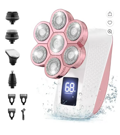5 in 1 Electric Head Shaver for Bald Men, 8D Elctric Shaver Cordless Razor W/ with Nose Hair Sideburns Trimmer, IPX7 Waterproof Wet/Dry Mens Grooming Kit