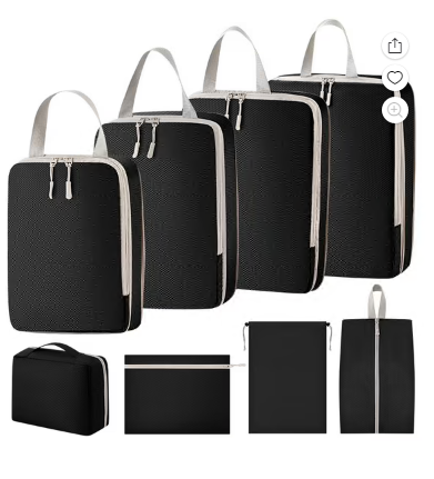 12 Set Compression Packing Cubes, Expandable Packing Organizers for Travel Accessories Luggage Suitcase Backpack, Black