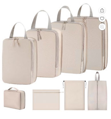 12 Set Compression Packing Cubes, Expandable Packing Organizers for Travel Accessories Luggage Suitcase Backpack, Beige