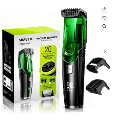 Beard Trimmer for Men, All-in-One Vacuum Mustache Trimmer With Precision Dial,Adjustable 20 Length Setting Premium Facial Hair Groomer, Waterproof Wet/Dry Clipper, Green