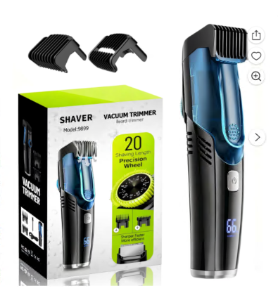 Beard Trimmer for Men, All-in-One Vacuum Mustache Trimmer With Precision Dial,Adjustable 20 Length Setting Premium Facial Hair Groomer, Waterproof Wet/Dry Clipper, Blue
