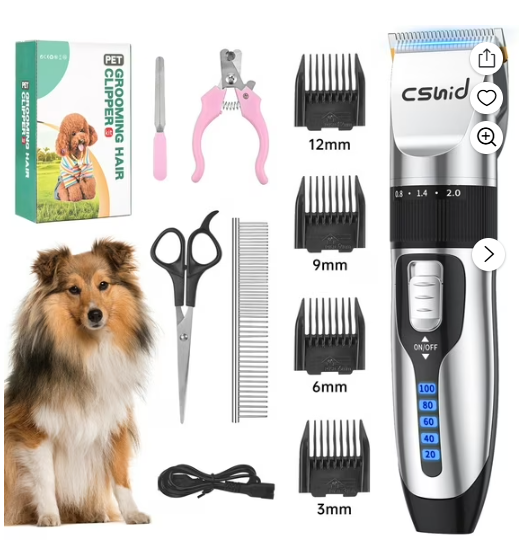 Dog Hair Clippers, Professional LED Display Dog Grooming Kit, Cordless Quiet Pets Clippers Hair Trimmer, Low Noise Dog Shaver Clipper with 4 Comb Guides, 5 Size Fine Tuning Knob for Thick Coats Cats