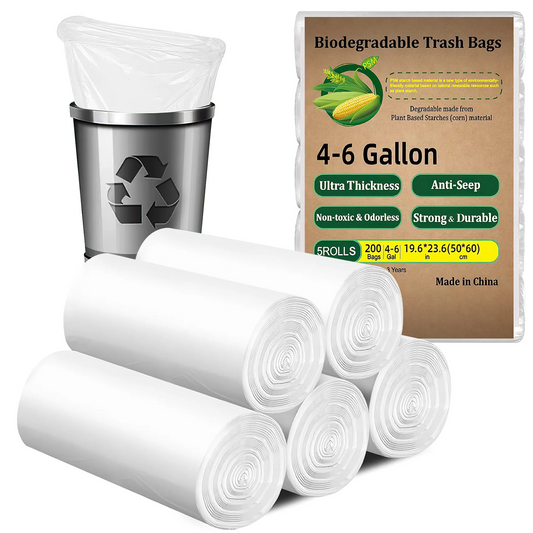CSD02TRBA0002WH 200 Count Biodegradable Trash Bags 4-6 Gallon, White Small 4 Gallon Garbage Bags, Durable & Easy-Tear Design, Perfect for Home & Office Use