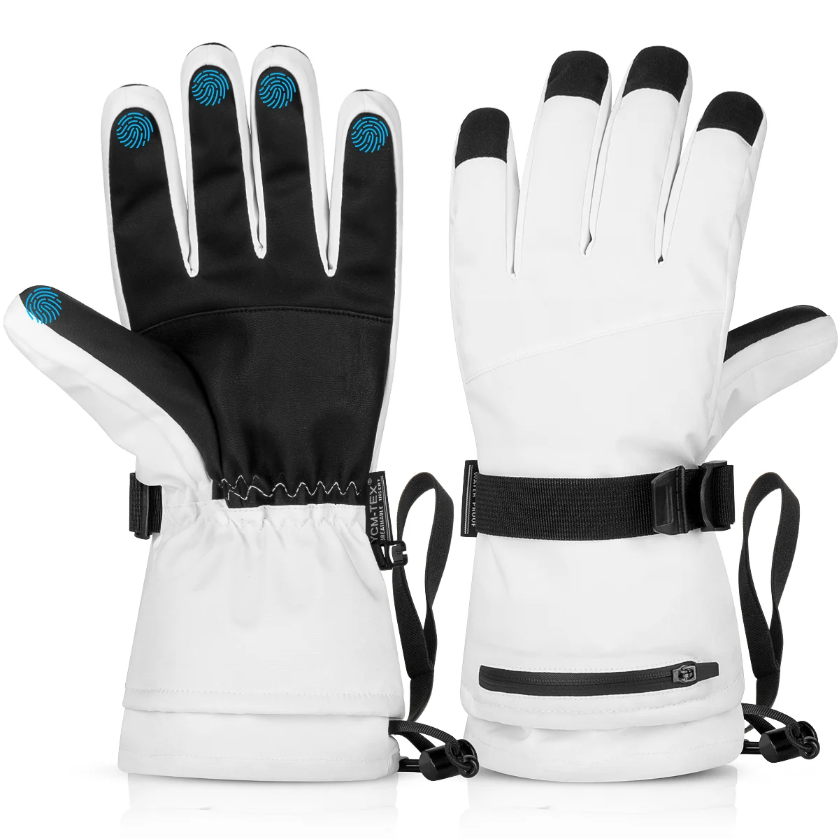 CSD02WTSG129SWH Ski Gloves, Touchscreen Snowboard Gloves with Pocket, Waterproof Snow Gloves for Cold Weather, Winter Gloves Warm for Men & Women, Suitable for Driving/Cycling/Running/Hiking(White