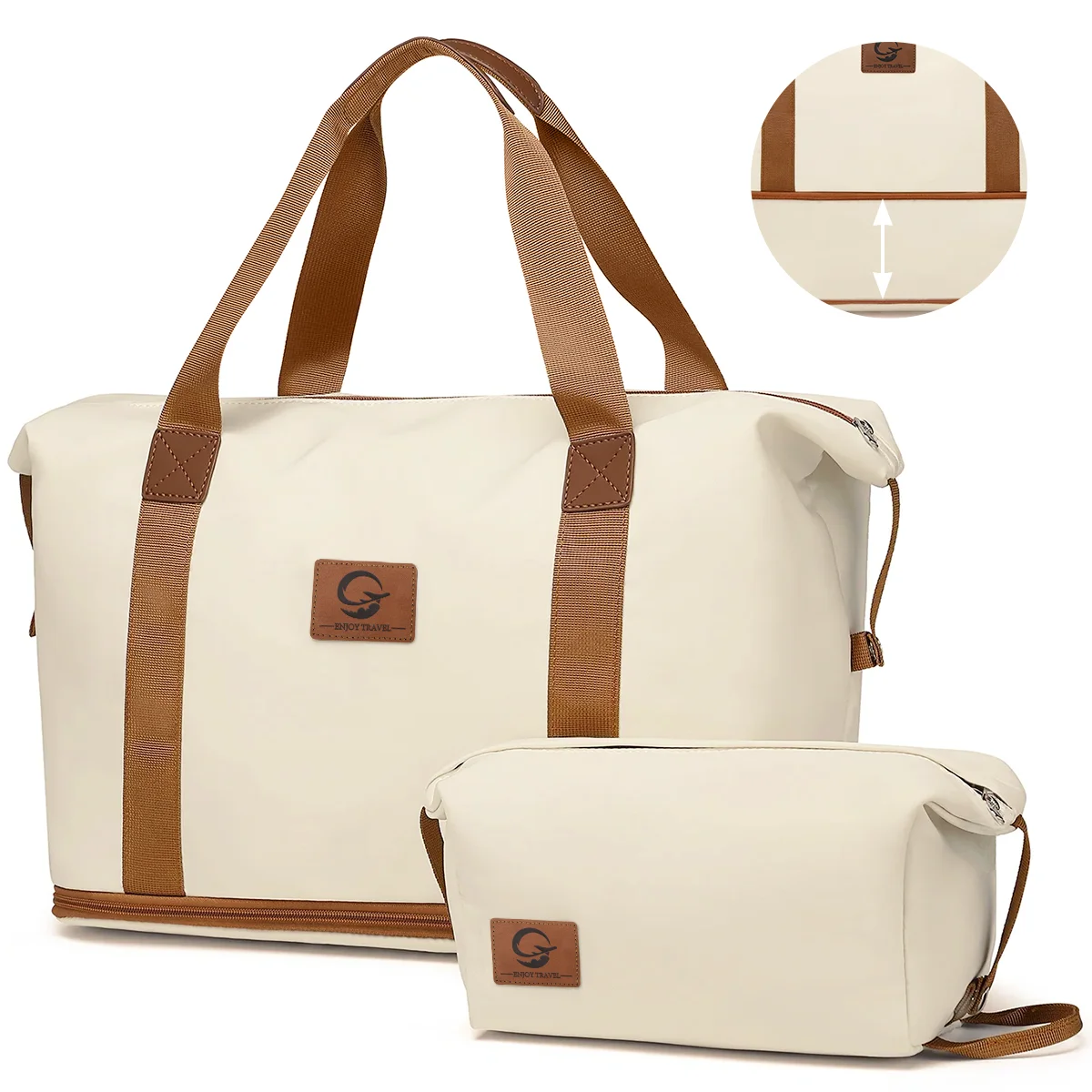 CSD02EPTB0000BGTravel Duffel Bags Set of 2, 45 L Foldable Sport Duffel Bags, Weekender Bags, Wrterproof Compartment Overnight Bag for Travel, Gym, Women, Men,Off-White