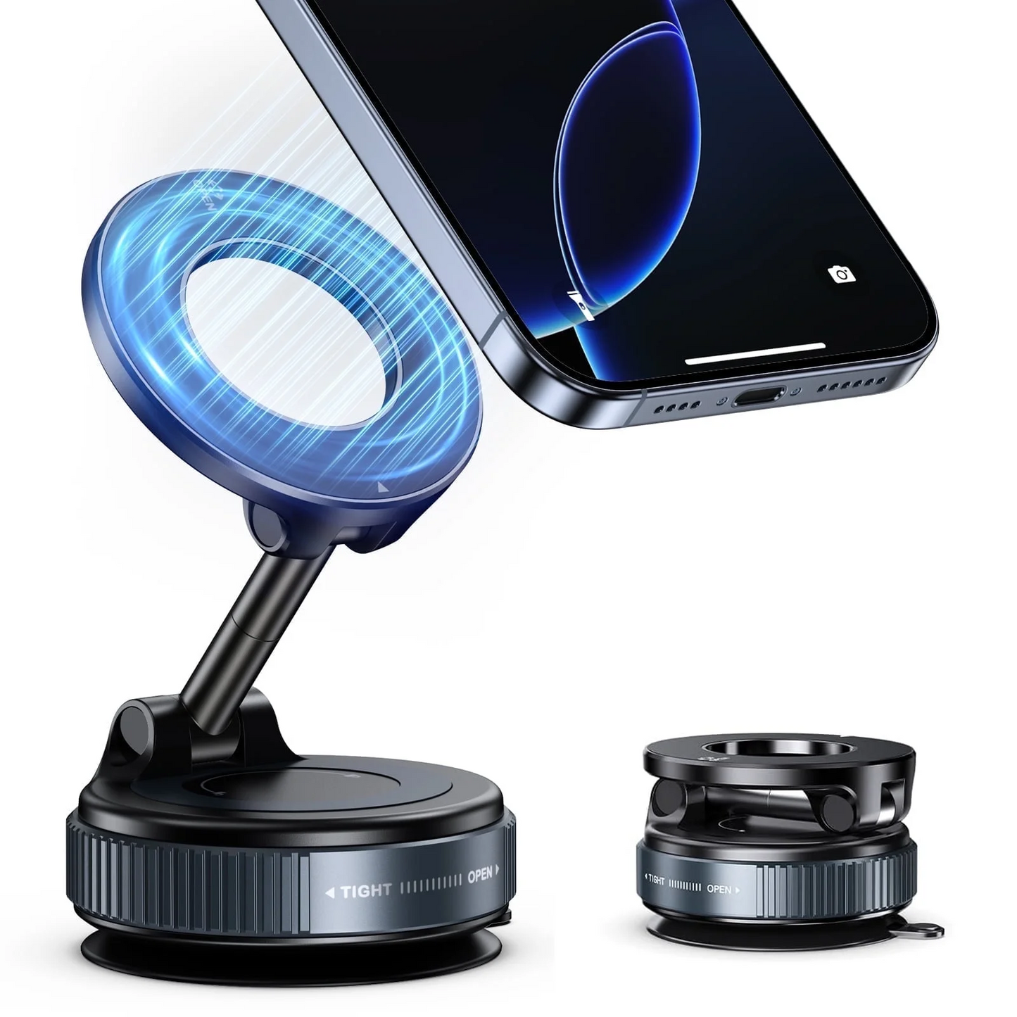 CSD01VMPH0000BK Upgraded 360° Nano Gel Car Phone Holder with 108 LBS Suction Cup and 3000gf Strongest Magnetic Mount for Magsafe Compatible iPhones iPhone 16 Pro Max Galaxy S24 Ultra Dash Windshield Car Mount