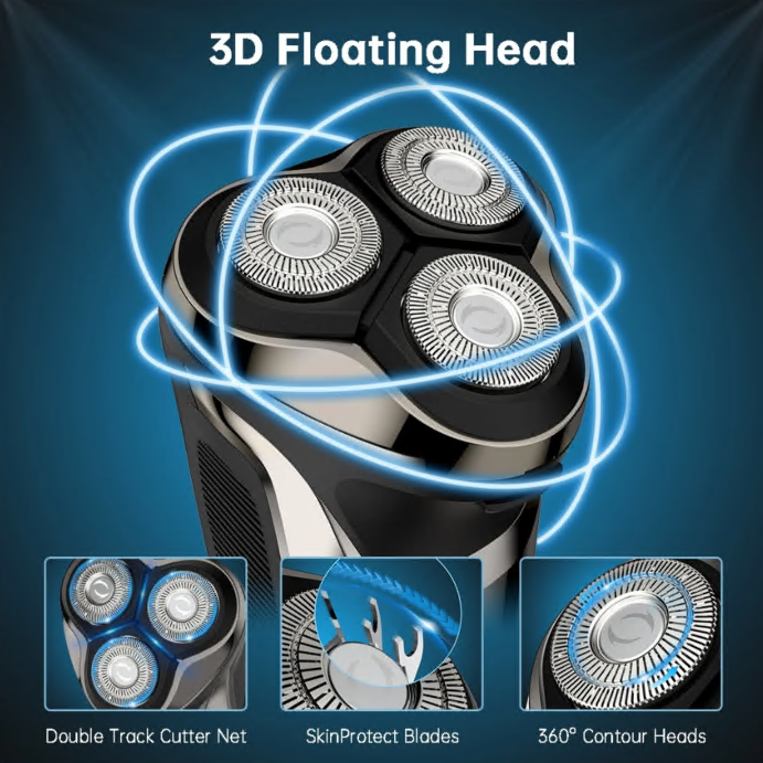 4D Electric Shaver for Men, IPX7 Waterproof Electric Razor Dry Wet Rotary Face Shaver Rechargeable Cordless Travel Beard Trimmer